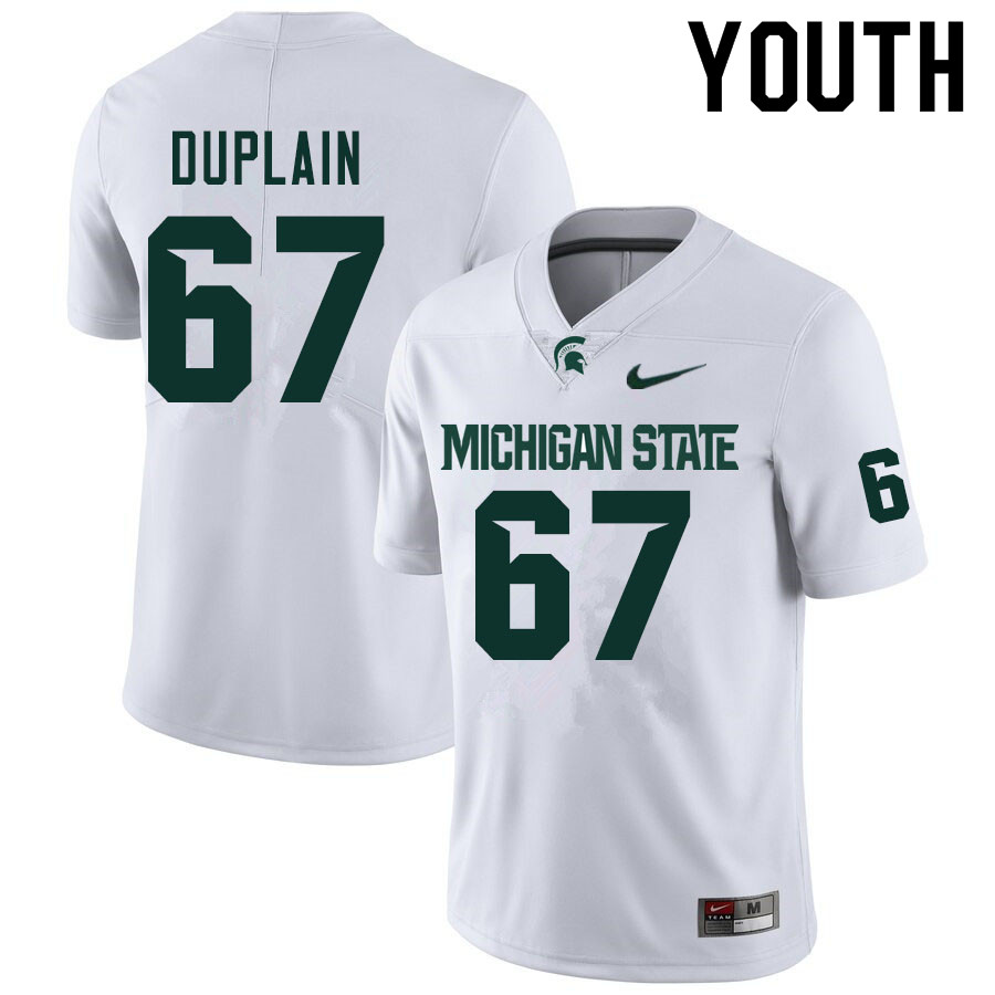 Youth #67 J.D. Duplain Michigan State Spartans College Football Jerseys Sale-White
